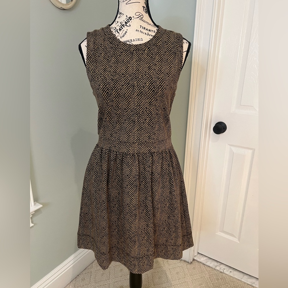 J. Crew sleeveless dress | black & tan herringbone pattern | Size XS | Like New